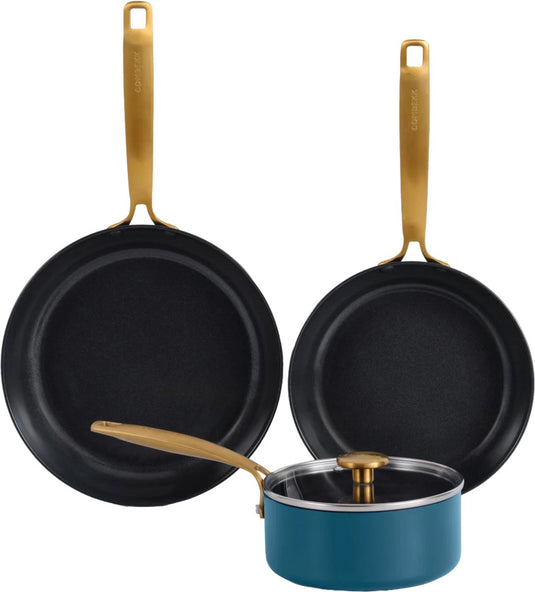 Combekk element expert pannenset 4-delig - pfas-vrij - 100% gerecycled aluminium - non-stick keramische antiaanbaklaag - geschikt voor inductie - blauw