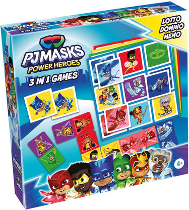 Tactic pj masks 3-in-1 spellenverzameling – kaartspel – lotto – domino – memo – kinderspel vanaf 4 jaar