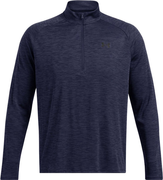 Under armour ua tech textured 1-2 zip-blu heren sportshirt - midnight navy - zwart
