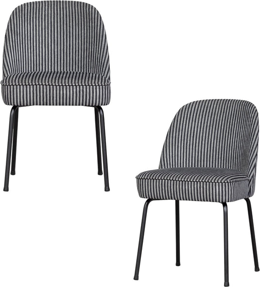 Woood vogue eetkamerstoelen - geweven stof met streep - zwart grijs - set van 2