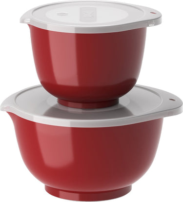 Rosti margrethe beslagkom set - 4 delig - 1,5 en 3 l - rood - mengkom met deksel voor bakken en koken - magnetron-, vriezer- en vaatwasmachinebestendig