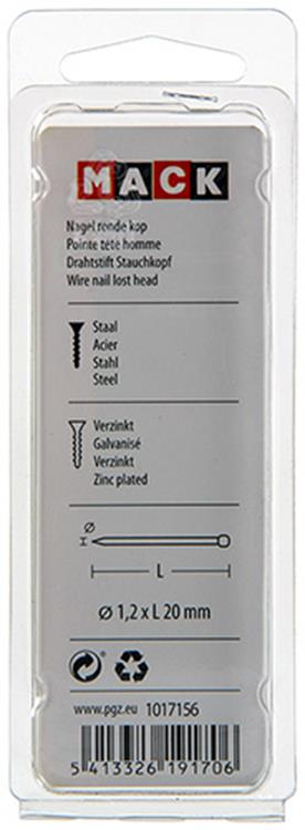 Load image into Gallery viewer, Mack 1017156 - nagel ronde kop staal verzinkt100 gr 1,2 x 20 mm | 5 stuks
