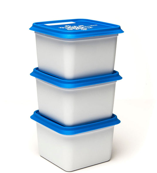 Amuse alaska diepvriesdozen - 3x750ml - diepvries vershousbakjes - stapelbare bewaarbakjes - bpa-vrij - microgolfoven veilig - wit blauw