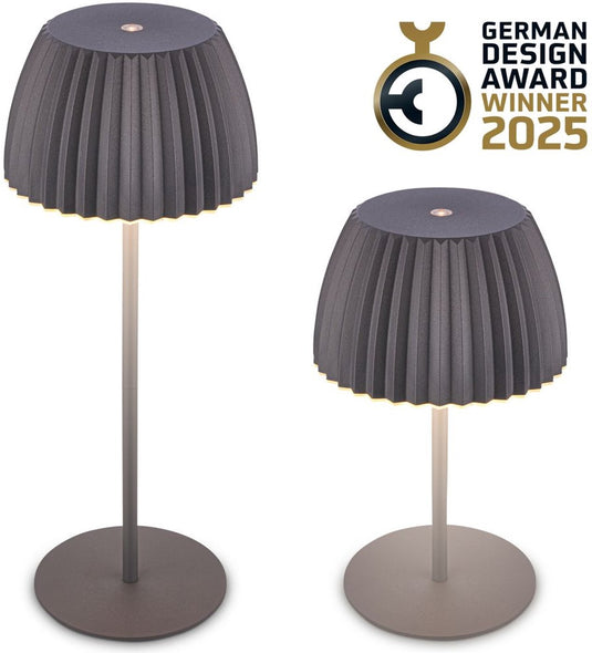 B.k.licht briloner champ - oplaadbare tafellamp - snoerloze lamp - met touch dimbaar - voor binnen en buiten - german design award winner 2025 - antraciet - ø14,5 x 36,5 cm