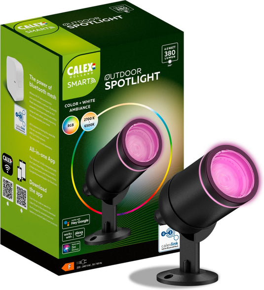 Calex smart outdoor led buitenlamp - slimme grondspot - rgb en warm wit licht - 4w - zwart