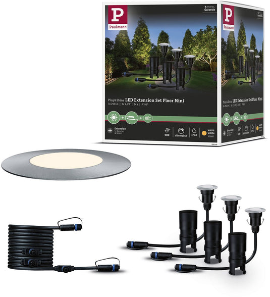 Paulmann plug shine led-grondinbouwlamp floor mini uitbreidingsset ip67 3000k 3x2,5w zilver