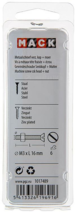 Afbeelding laden in galerijviewer, Mack 1017489 - metaalschroef verz. kop + moer verz. 27st m3 x 16 mm | 10 stuks
