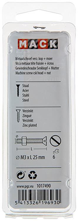 Afbeelding laden in galerijviewer, Mack 1017490 - metaalschroef verz. kop + moer verz. 22st m3 x 25 mm | 10 stuks
