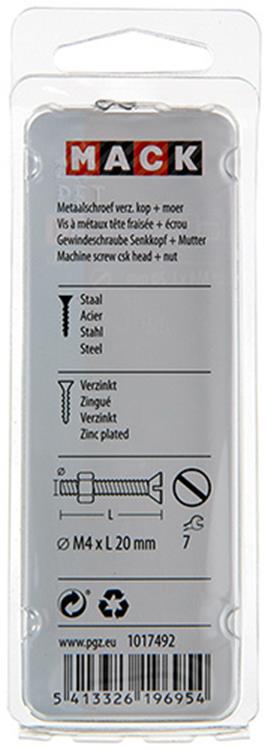 Afbeelding laden in galerijviewer, Mack 1017492 - metaalschroef verz. kop + moer verz. 18st m4 x 20 mm | 10 stuks
