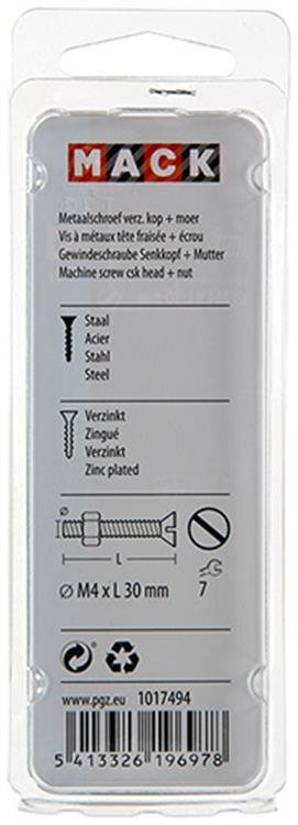 Afbeelding laden in galerijviewer, Mack 1017494 - metaalschroef verz. kop + moer verz. 14st m4 x 30 mm | 10 stuks
