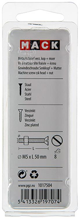 Afbeelding laden in galerijviewer, Mack 1017504 - metaalschroef verz. kop + moer verz. 8 st m5 x 50 mm | 10 stuks
