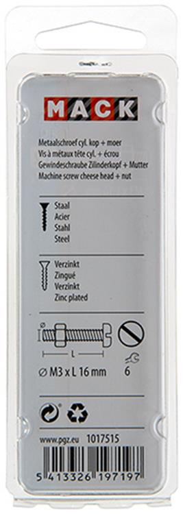 Afbeelding laden in galerijviewer, Mack 1017515 - metaalschroef cyl. kop + moer verz. 27 st m3 x 16 mm | 10 stuks
