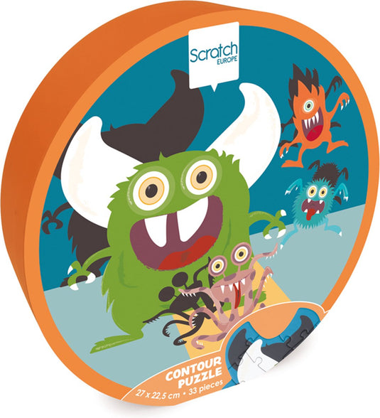 Scratch contour puzzel - monster - 27,3x22,4cm - 33 stukjes - 3 jaar