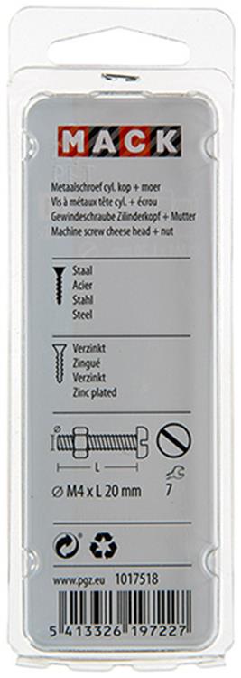 Afbeelding laden in galerijviewer, Mack 1017518 - metaalschroef cyl. kop + moer verz. 18 st m4 x 20 mm | 10 stuks
