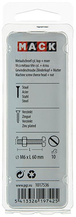 Afbeelding laden in galerijviewer, Mack 1017536 - metaalschroef cyl. kop + moer verz. 4 st m6 x 60 mm | 10 stuks
