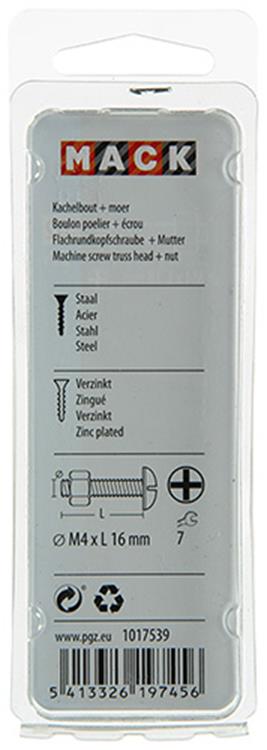 Afbeelding laden in galerijviewer, Mack 1017539 - kachelbout + moer staal verzinkt 22 st m4 x 16 mm | 10 stuks
