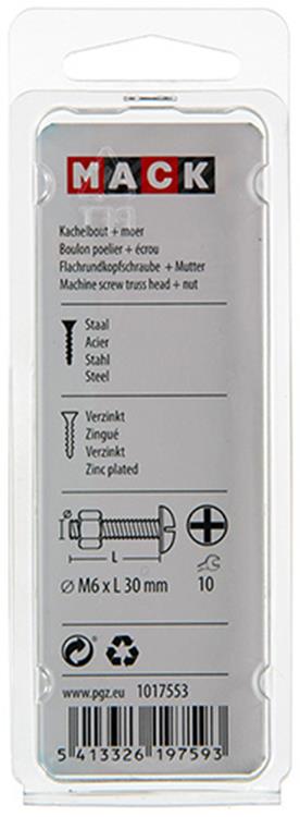 Afbeelding laden in galerijviewer, Mack 1017553 - kachelbout + moer staal verzinkt 8 st m6 x 30 mm | 5 stuks
