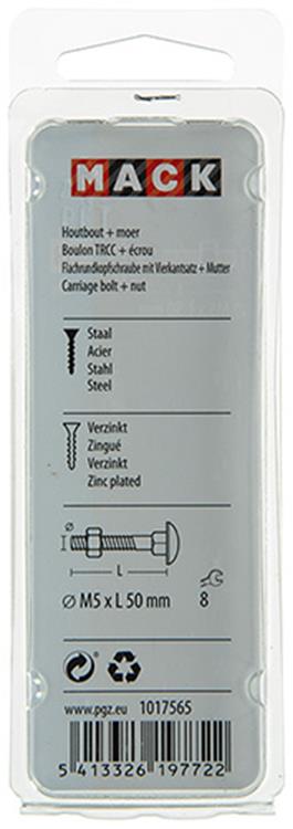 Afbeelding laden in galerijviewer, Mack 1017565 - houtbout + moer staal verzinkt8 st m5 x 50 mm | 5 stuks
