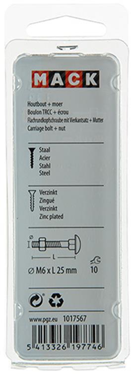 Afbeelding laden in galerijviewer, Mack 1017567 - houtbout + moer staal verzinkt9 st m6 x 25 mm | 5 stuks
