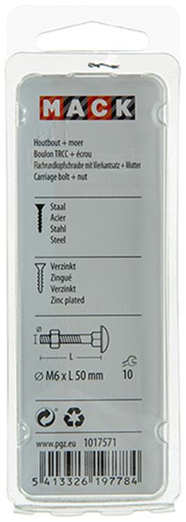 Load image into Gallery viewer, Mack 1017571 - houtbout + moer staal verzinkt7 st m6 x 50 mm | 5 stuks
