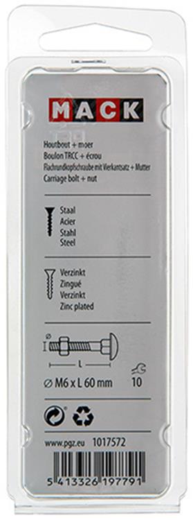 Afbeelding laden in galerijviewer, Mack 1017572 - houtbout + moer staal verzinkt6 st m6 x 60 mm | 5 stuks
