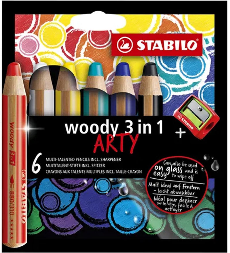 Afbeelding laden in galerijviewer, Stabilo woody 3 in 1 - multitalent kleurpotlood - arty - set 6 st. + puntenslijper
