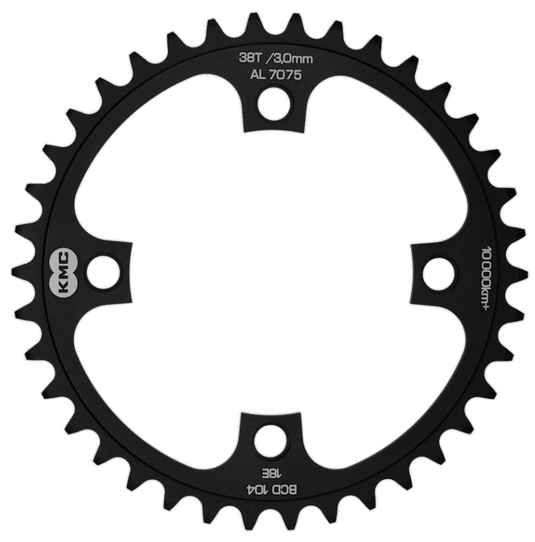 KMC tandwiel 38T, aluminium 1 2x1 .BCD 104mm. kettinglijn 3.0mm single speed