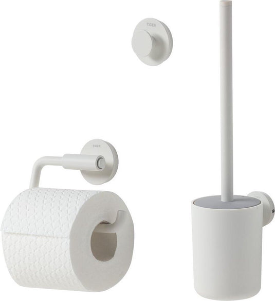 Tiger urban toiletaccessoireset - toiletborstel met houder - toiletrolhouder zonder klep - handdoekhaak – wit