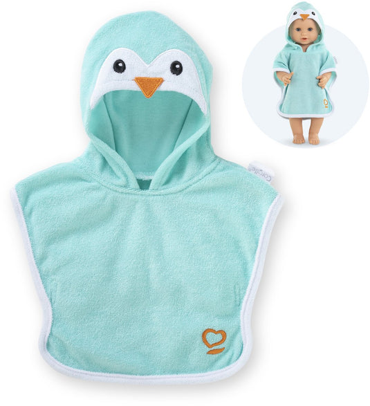 Corolle badcape babypop pinguin 36cm - poppenaccessoire blauw.