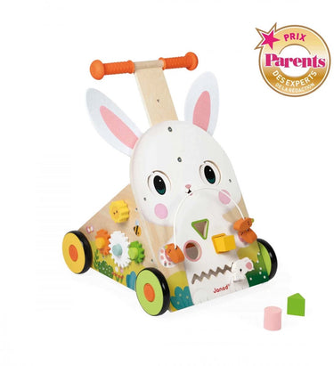Janod - houten konijn - multi-activiteitenkar - loopwagen