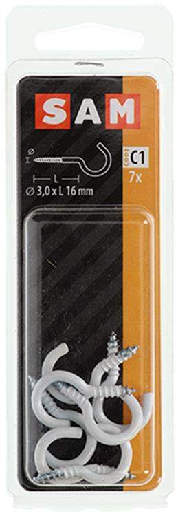 Load image into Gallery viewer, Mack 1017806 - schroefhaak staal wit 7 st 3,0 x 16 mm | 10 stuks
