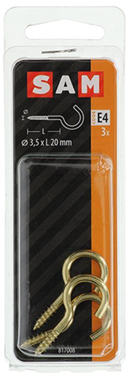 Mack 1019698 - schroefhaak messing 3 st 3,5 x 20mm | 10 stuks