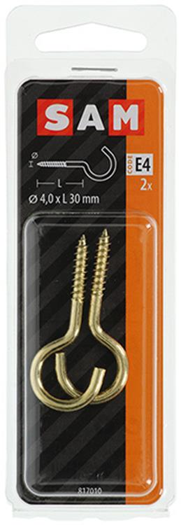 Load image into Gallery viewer, Mack 1019699 - schroefhaak messing 2 st 4,0 x 30mm | 10 stuks
