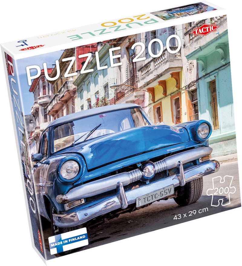 Load image into Gallery viewer, Tactic vintage car in havana – puzzel – 200 stukjes – klassieke auto en stadsbeeld – strak en rustgevend ontwerp – hoogwaardige scandinavische kwaliteit
