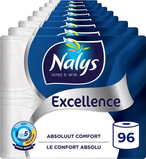 Nalys excellence toiletpapier - 96 rollen - maxi vellen (5-laags) - voordeelverpakking - papieren verpakking