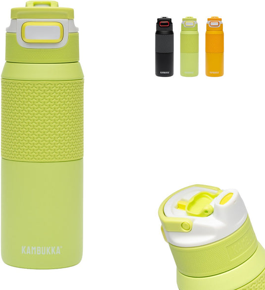 Kambukka elton geïsoleerde waterfles 750ml - mojito summer met 3-in-1 lid en makkelijke reiniging - fluo groen