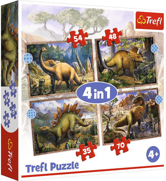 Trefl puzzel - 4-in-1 dinosaurus legpuzzel voor kinderen.