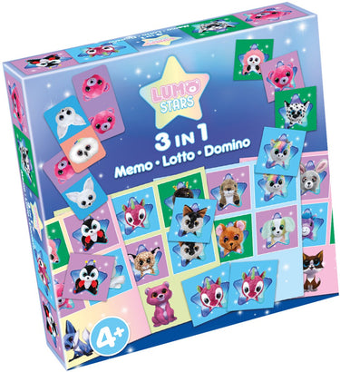 Tactic lumo stars 3-in-1 spellenverzameling – kaartspel – lotto – domino – memo – kinderspel vanaf 4 jaar