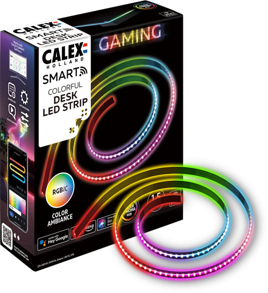 Calex gaming led strip voor bureau - razer chroma compatibel - smart home - rgbic synchronisatie voor pc - 150cm