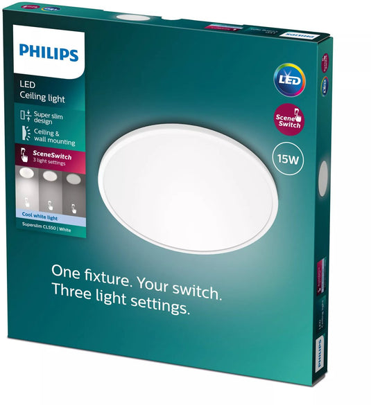 Philips led philips super slim plafonnière - koelwit licht - 15w