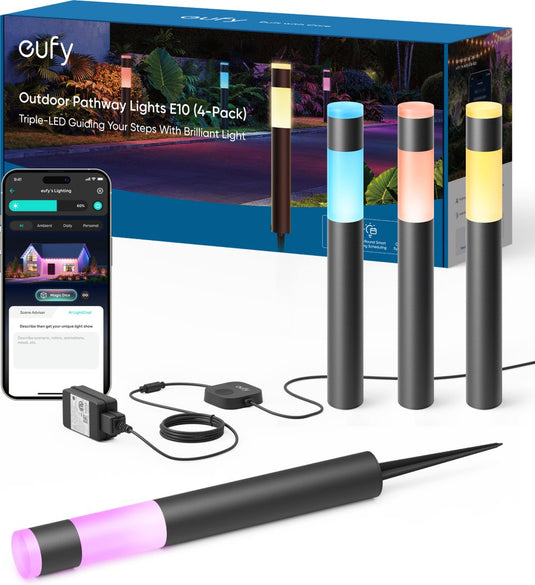 Eufy buitenverlichting tuinpadverlichting e10 4 pack - pathway light - slimme buitenverlichting met rgbww led's - 350 lumen helderheid - ip65 waterdicht - compatibel met alexa en google assistant