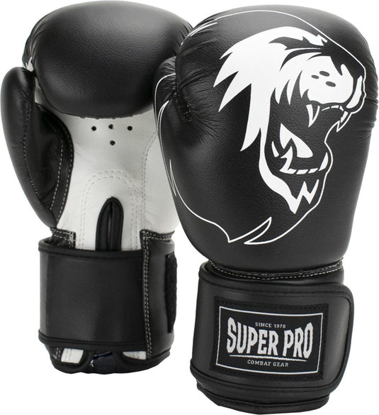 Super pro combat gear talent (kick)bokshandschoenen zwart wit 8oz