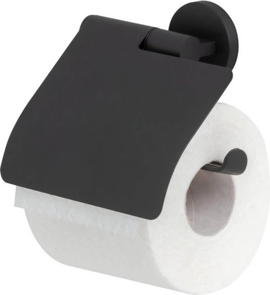 Tiger noon - wc rolhouder met klep - toiletrolhouder - zonder boren - boren of lijmen - zwart