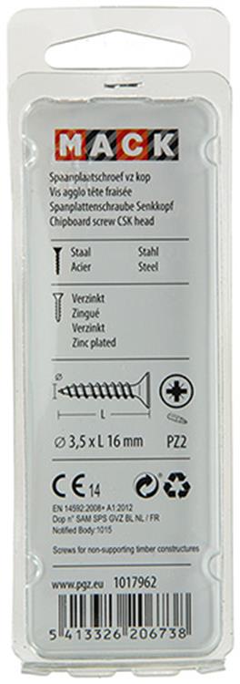 Load image into Gallery viewer, Mack 1017962 - spaanplaatschroef vz kop geelverz 165st 3,5 x 16 mm | 5 stuks
