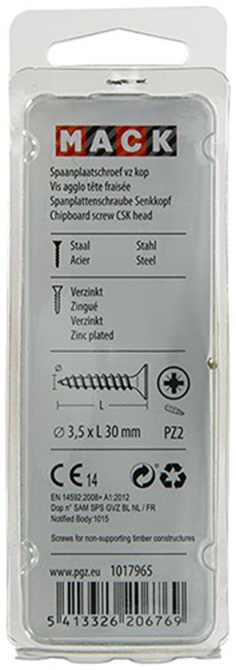 Load image into Gallery viewer, Mack 1017965 - spaanplaatschroef vz kop geelverz. 75st 3,5 x 30 mm | 5 stuks
