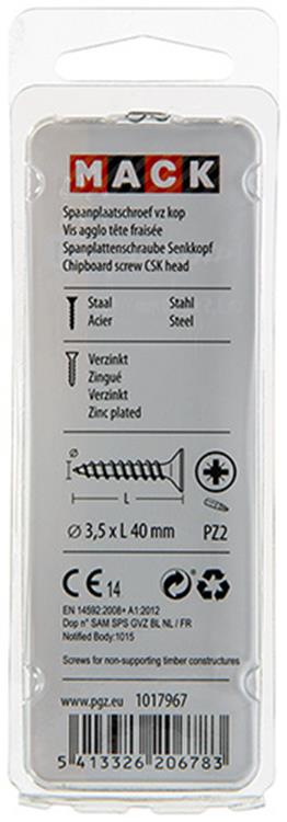Load image into Gallery viewer, Mack 1017967 - spaanplaatschroef vz kop geelverz. 55st 3,5 x 40 mm | 5 stuks
