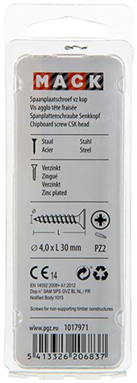 Load image into Gallery viewer, Mack 1017971 - spaanplaatschroef vz kop geelverz. 60st 4,0 x 30 mm | 5 stuks
