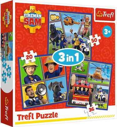 Trefl puzzel - fireman sam 3-in-1 legpuzzel voor kinderen karton.