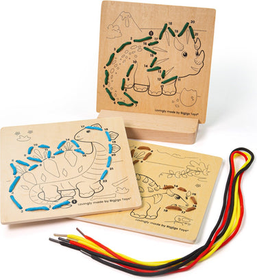 Bigjigs rijgen op nummer dinosaurus hout