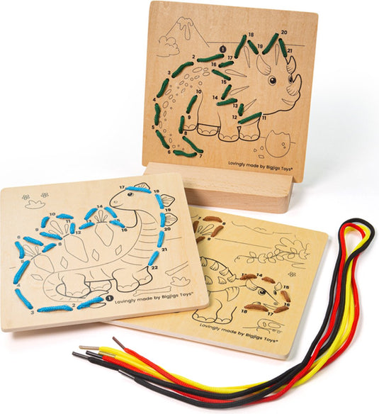 Bigjigs rijgen op nummer dinosaurus hout